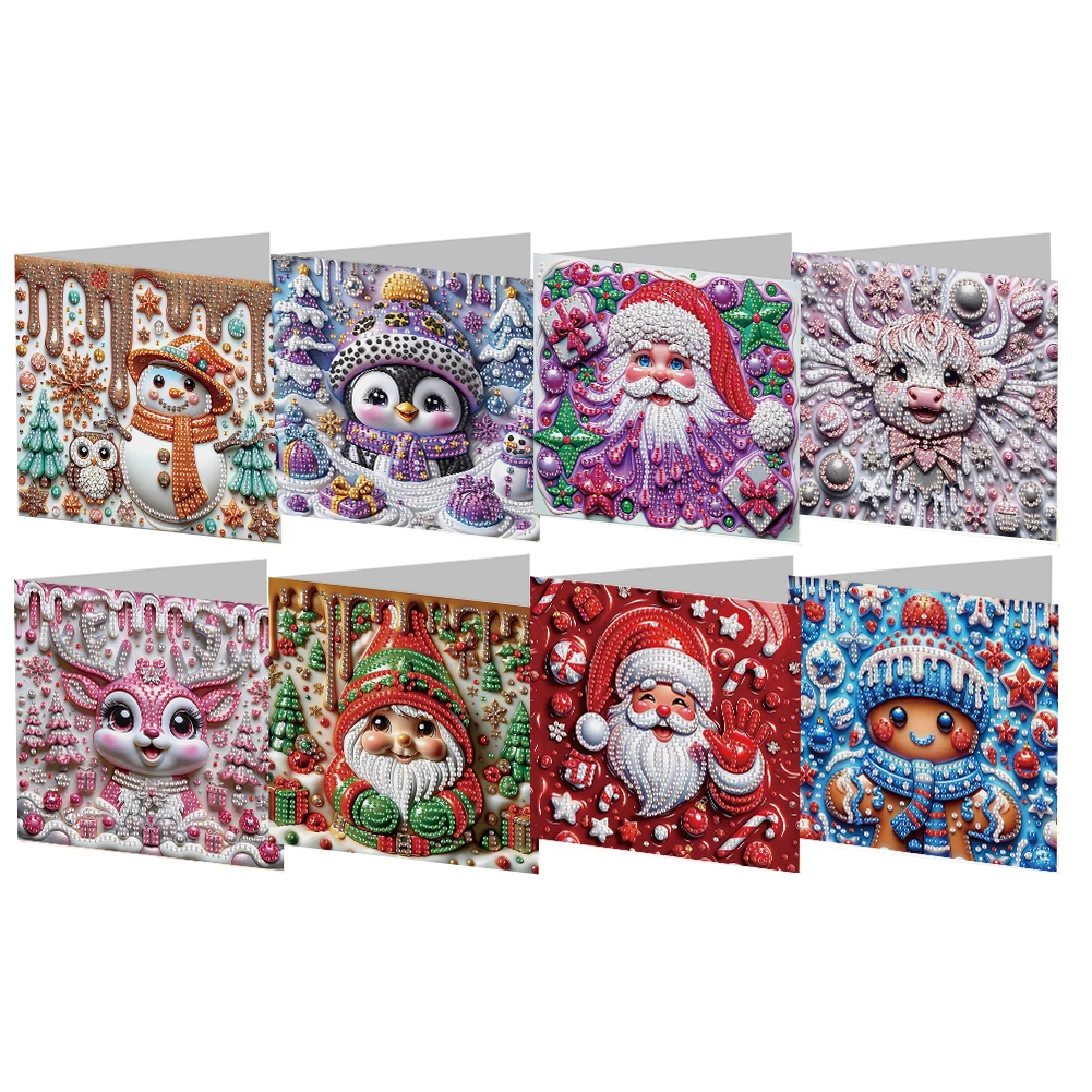 8 pçs natal diy cartão de pintura diamante cartão de desenho diamante pintura cartão para festa de férias favores