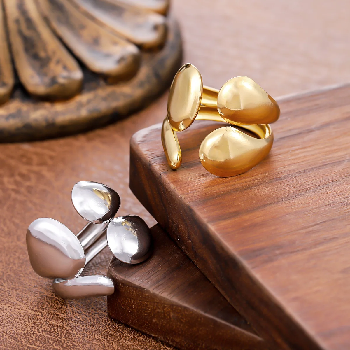 

Stainless steel gold-plated open ring geometric droplet ring gold-plated women's jewelry gift