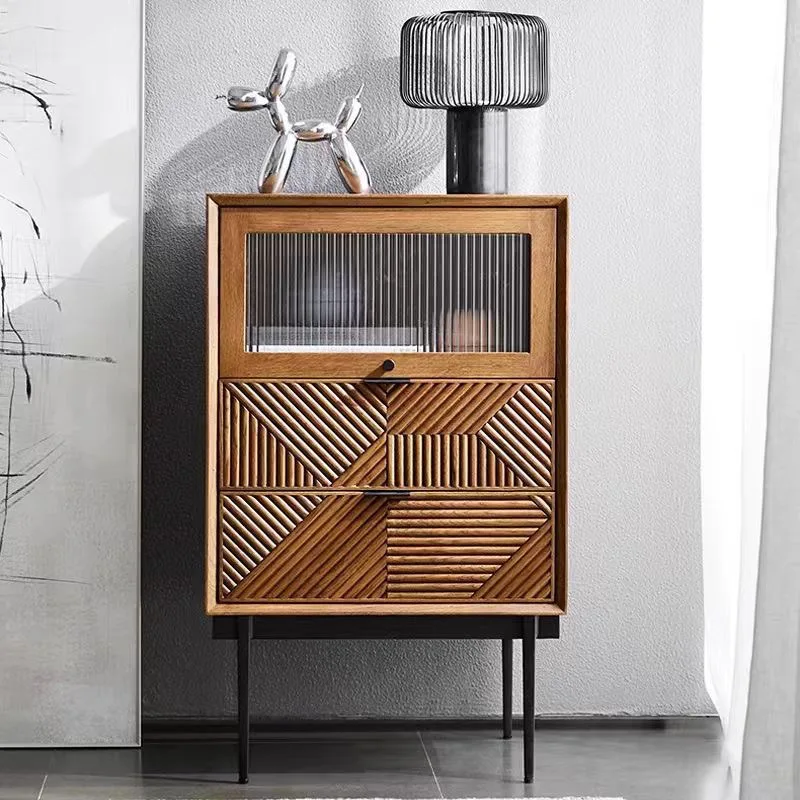 

Internet celebrity solid wood three-bucket cabinet retro simple small apartment living room black sofa side cabinet bedroom stor