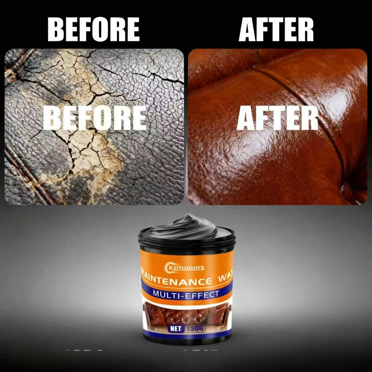 Ksmunnrs 150G Cera per manutenzione multieffetto: balsamo per la cura della pelle del seggiolino auto/divano, rivività istantanea e protezione duratura