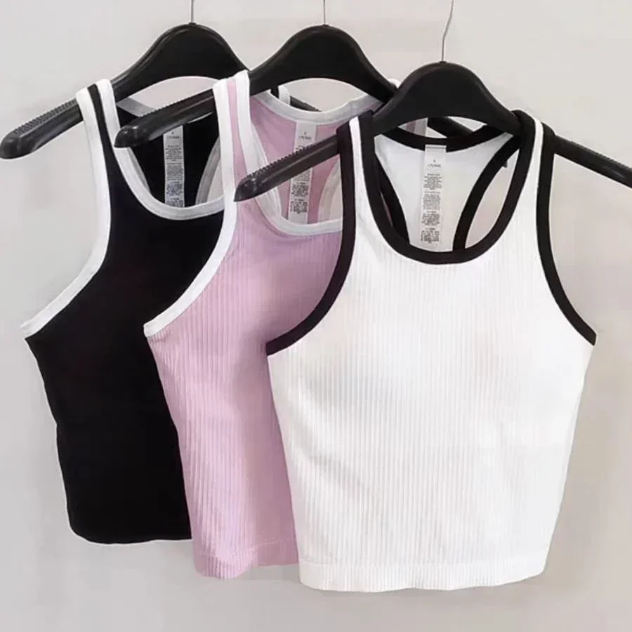 

Lemon Women Racerback Yoga Tank Tops Fitness Sleeveless Cami Sports Shirts Slim Ribbed Running Gym Vest Built In Bra Top Blouses