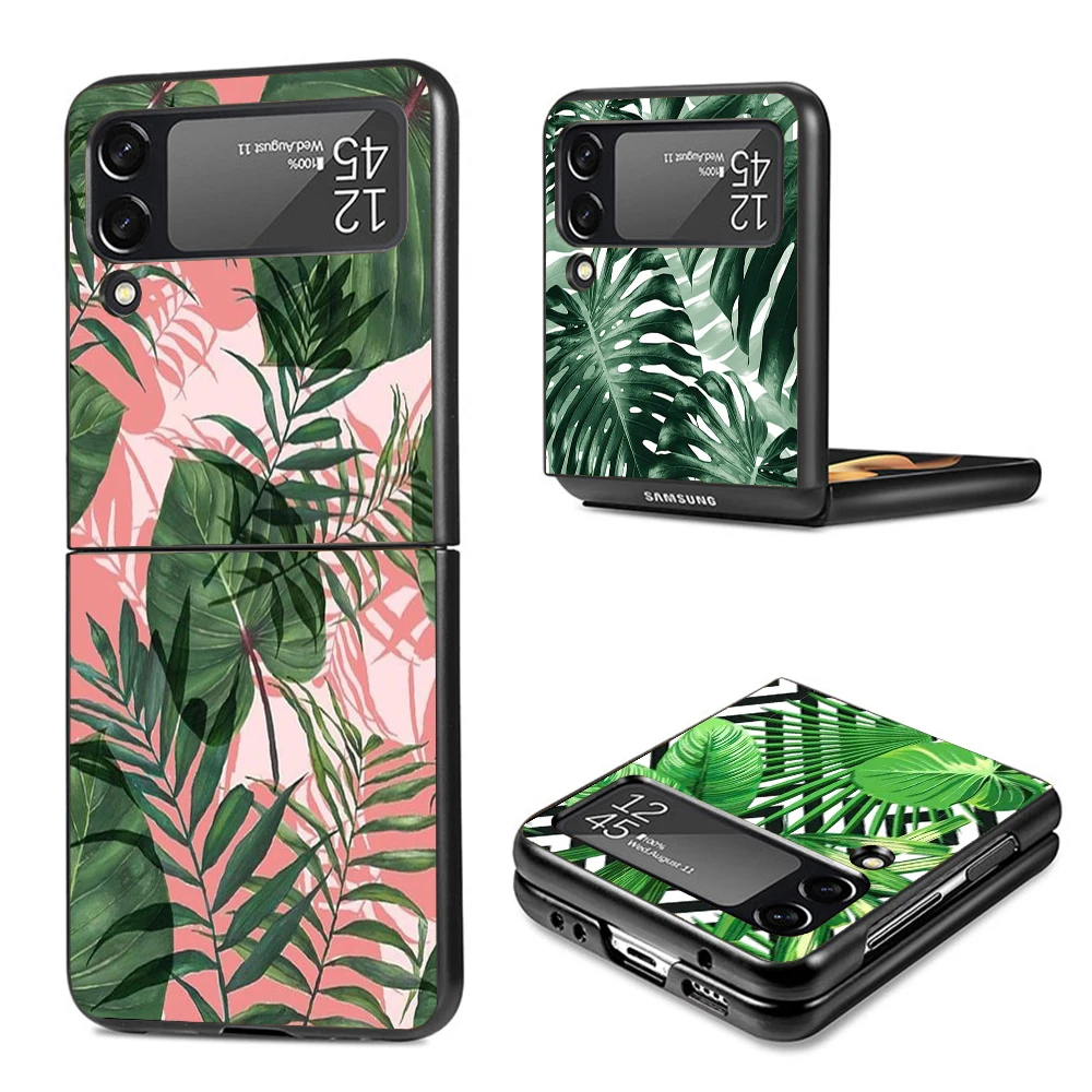 Summer Tropical Plants Green Leaf Phone Case For Samsung Galaxy Z Flip6 5G Flip5 Flip4 Flip3 ZFlip 6 3 4 5 Hard PC shockproof Ba