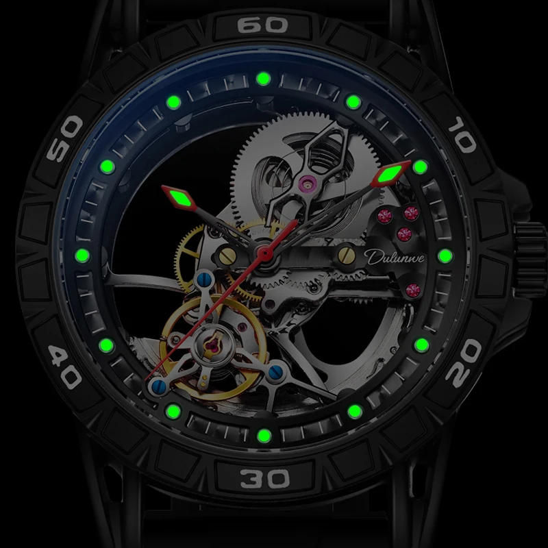 Skeleton Men\'s Watches Luxury Tourbillon Automatic Mechanincal Male Wristwatch Waterproof Rubber Strap Luminous Reloj Hombre