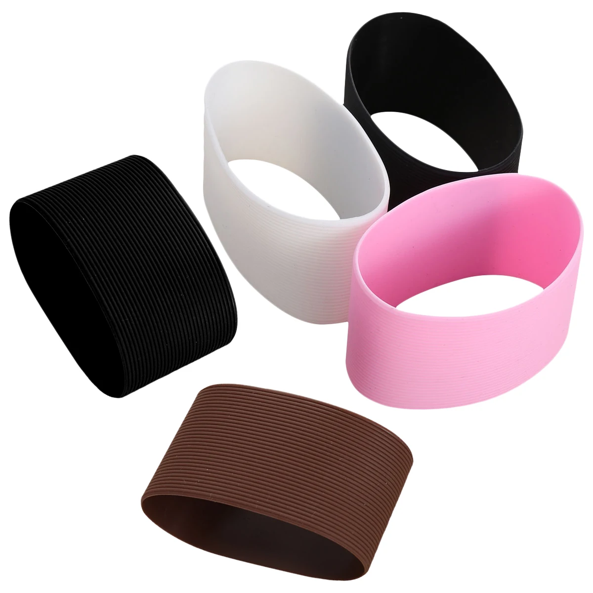 

5Pcs Silicone Water Cup Non-Slip Sleeve Heat-Resistant Protective Cover Brown White Reusable Cup Sleeve