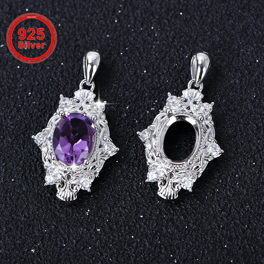 Customizable Vintage 7x9mm Oval S925 Silver Pendant Tray - Wholesale 3D Floral Bezel Cup for Gemstones,  Jewelry Finding