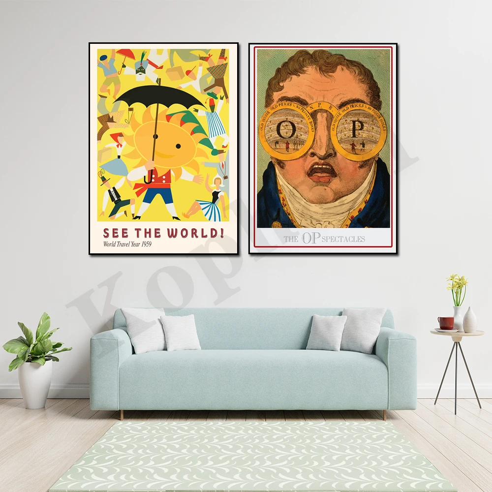 CLASSIC VINTAGE OP SPECTACLES AND WORLD TRAVEL SEE THE WORLD ABSTRACT EXHIBITION POSTER