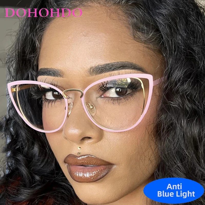 

Новые модные брендовые дизайнерские полые металлические очки «кошачий глаз» с блокировкой синего света, оптические очки для мужчин и женщин, компьютерные очки Lentes