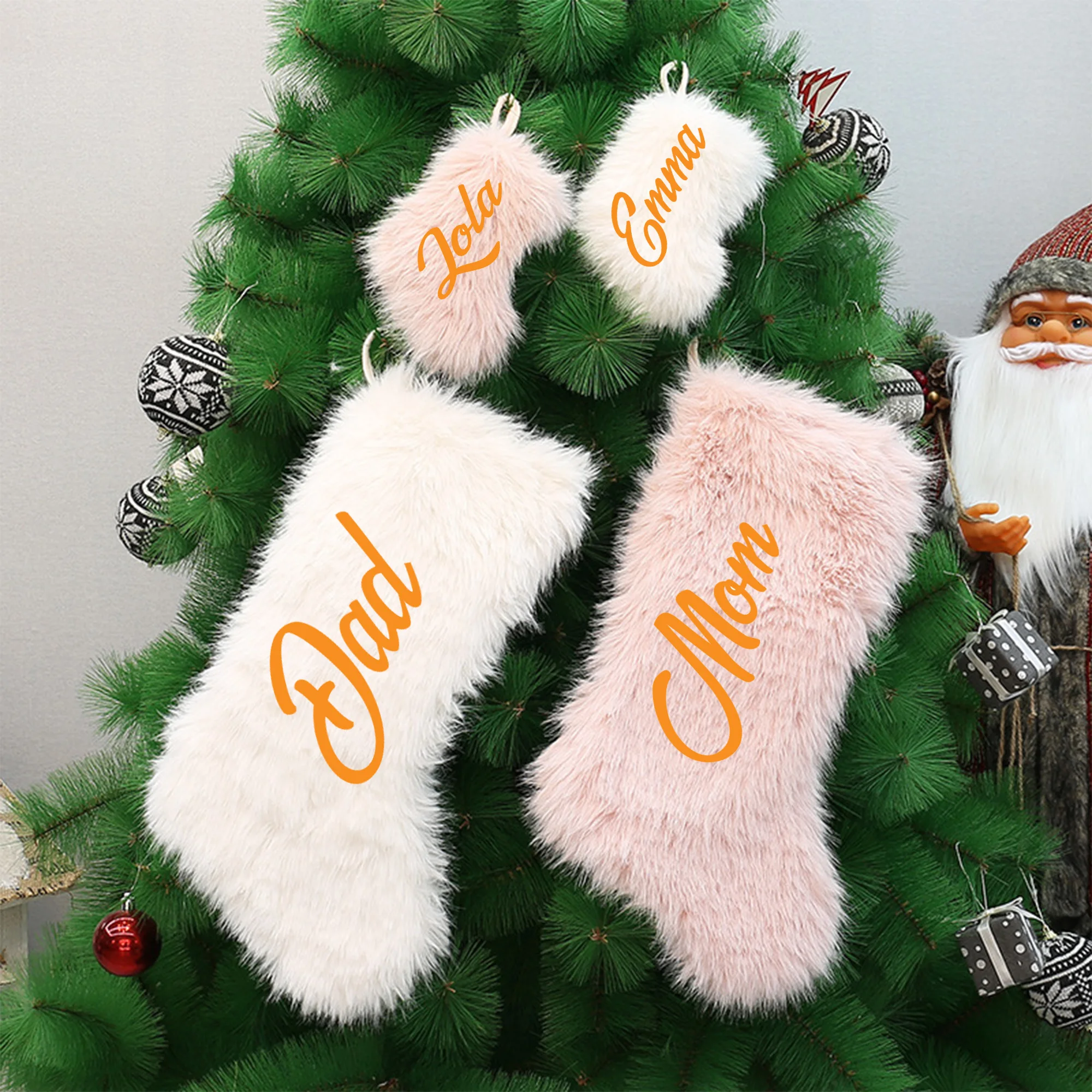 

Personalized Christmas New Product Solid Color Long Fleece Christmas Decorative Socks Gift Bag Holiday Candy Bag Christmas Tree