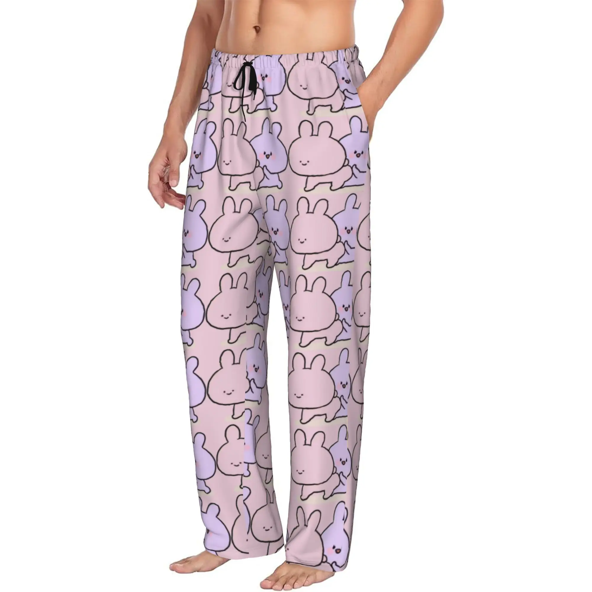 Custom Printed Cartoon A-Asamimichans Cute Pajama Pants for Men  Sleep Sleepwear Bottoms with Pockets