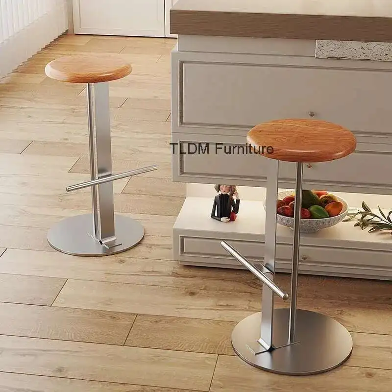 

Bar Chair Cashier Front Desk High Chair Home Solid Wood Island Chair Living Room Metal High Stool Cafe High Stools
