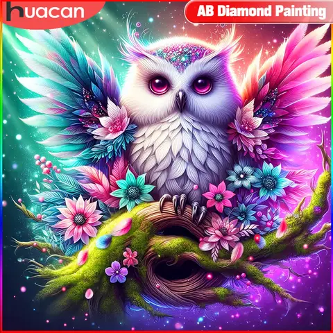 HUACAN Diamond Embroidery Owl Picture Rhinestones Painting Animal Full Square Round Mosaic Cross Stitch 5D DIY Wall Decor