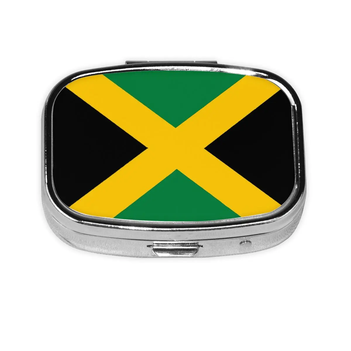 

Jamaican Flag Square Pill Boxes 2-Compartment Pills Dispenser Patriotism Portable Travel Medicine Storage Box Container
