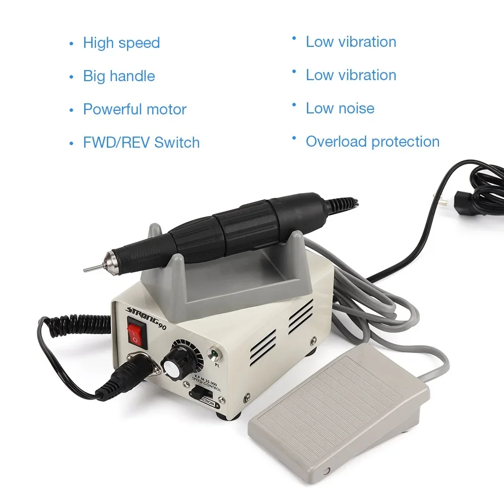 Strong 90 65W 35000RPM Professional Electric Nail Art Drill Machine Stainless Steel Pedicure Nail Polishing Manicure Machine