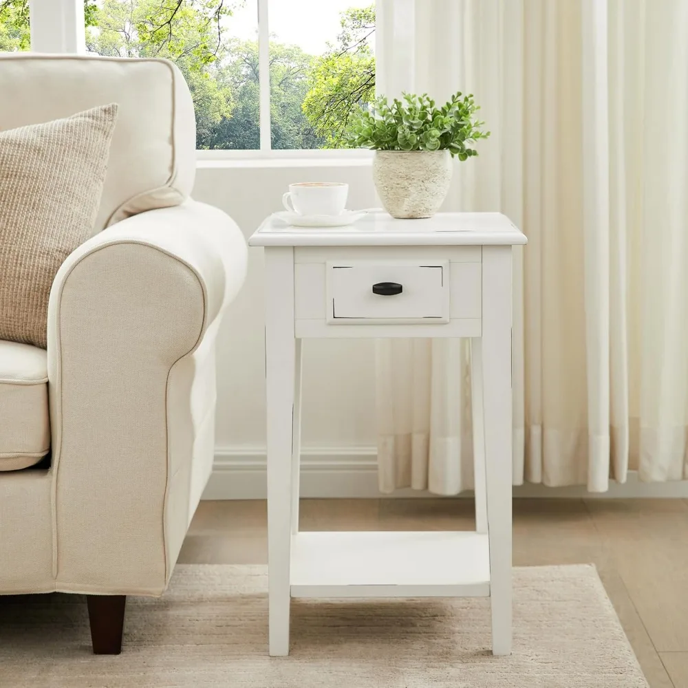 

Haven Ridge Square End Table, One Drawer Side Table, Farmhouse White, 214379
