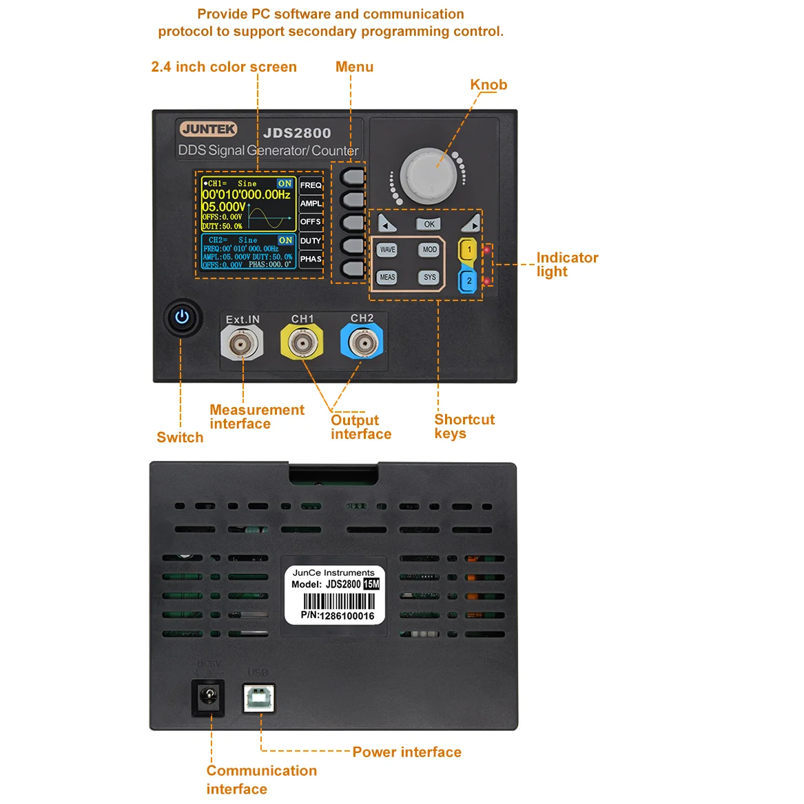 Imagem -05 - Digital Duplo-canal Medidor de Frequência Dds Função Sinal Arbitrária Forma de Onda Generatorhigh Frequência 15mhz 40mhz 60mhz Jds2800