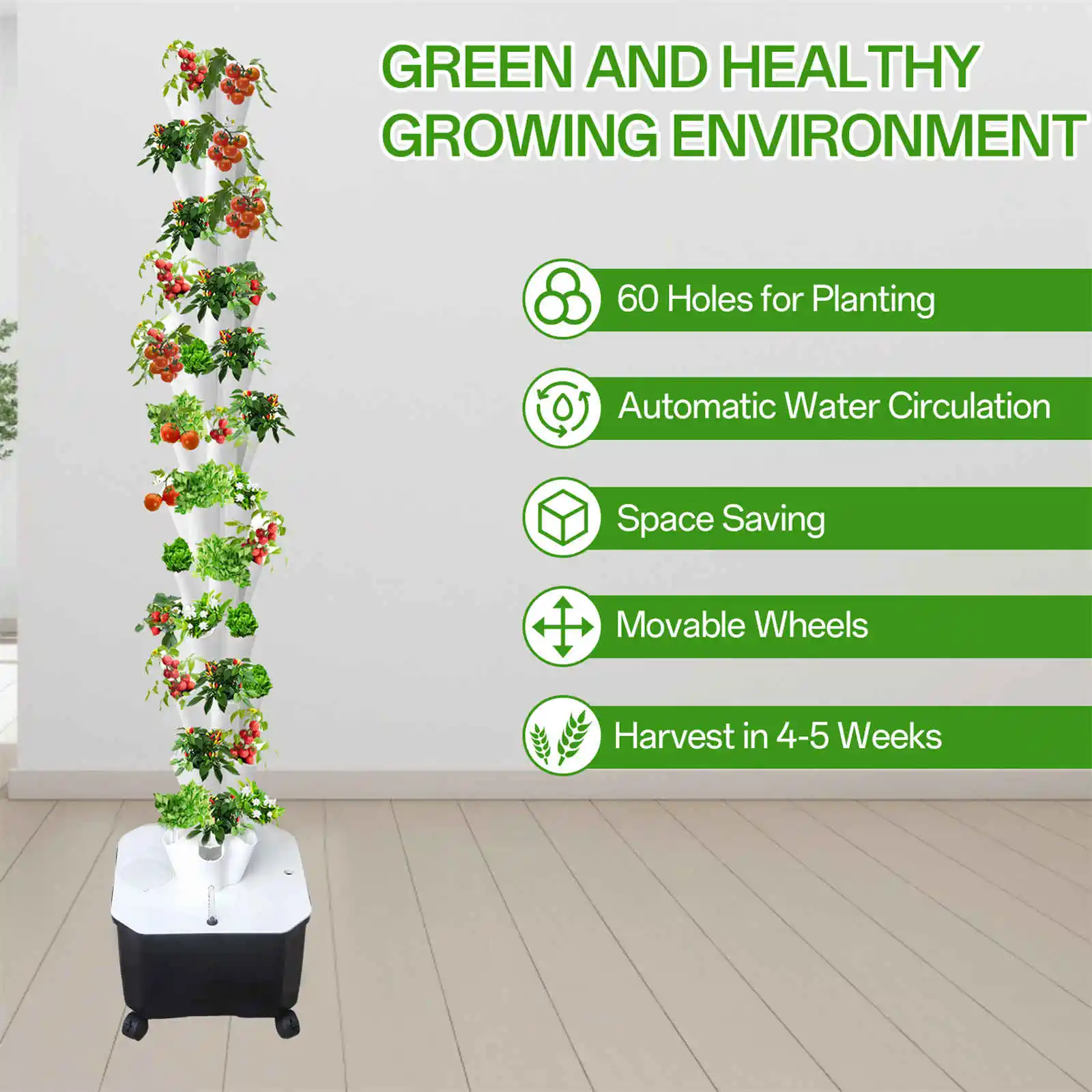 برج زراعة الزراعة المائية 60 فتحة، أبراج زراعة الخضروات مكونة من 12 طبقة، مجموعة إنبات النباتات العمودية للزراعة الداخلية #6