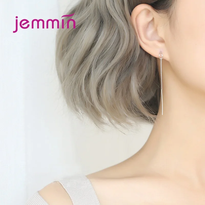 بيان بسيط 925 فضة طويل الأذن خط إسقاط أقراط للنساء الفتيات الذكرى الزفاف حفل زفاف هدايا مجوهرات الأزياء