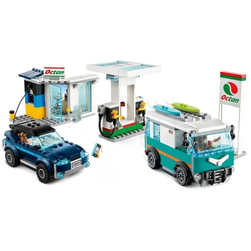 City series vehicle service station assembling educational building blocks, car toys, children, boys, gifts, gas stations