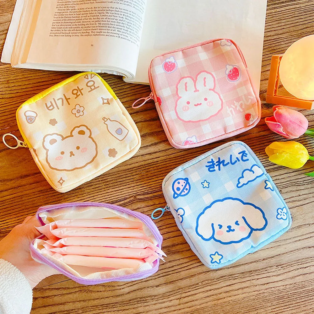 Korean Bear Canvas Ins style Credit Card Bag Napkin Organizer Coin Pouch Sanitary Pad Storage Bag