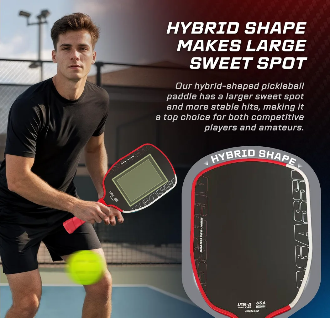 

1Pc, Professional Pickleball Racket - 16mm T700 Carbon Fiber Agassi Pro Racket, Enhanced Strength and Feel, Red and White Design