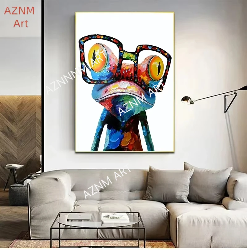 Abstraktes Tier-Kunstposter, farbenfrohes Frosch-Lebensbild, Wandkunst, Leinwanddruck, Malerei, moderne Raumdekoration, ästhetische Heimdekoration