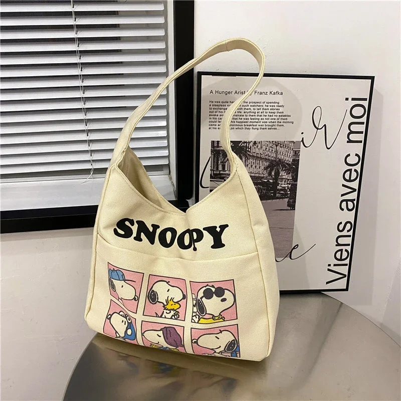 MINISO Disney Serie Cartoon Casual Canvas Bag Cute Snoopy Shoulder Bag Printed Underarm Bag Fashionable Large Capacity Handbag