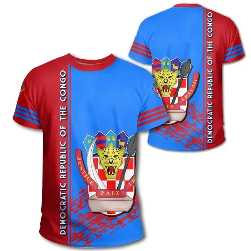 Harajuku 3D Republic-of The Congo Map Print T Shirt Congo Emblem Graphic Tee Shirts Men Fashion Short Sleeves Mens Clothing Tops