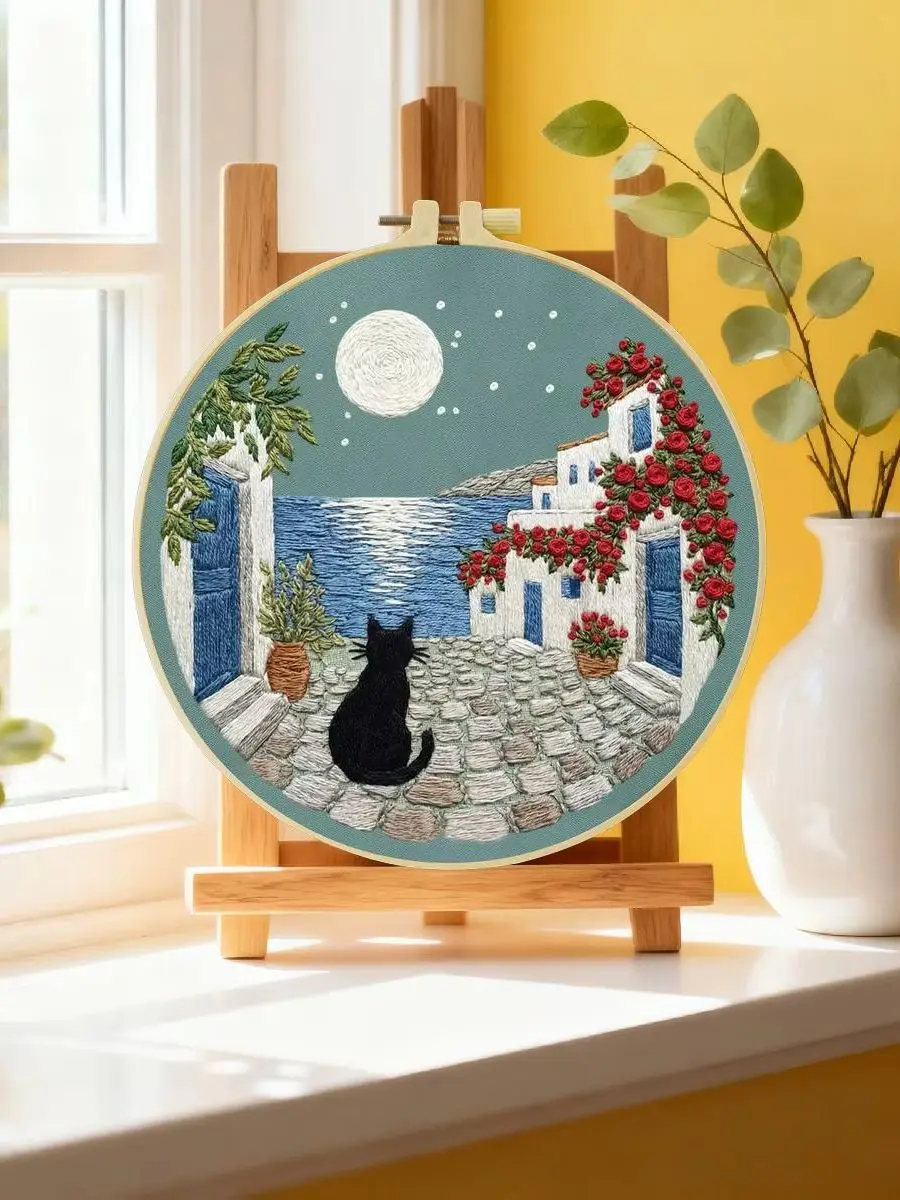 1 Stück 20X20CM/15X15CM 7,87/6,3 Zoll Die Katzen auf der Straße Stickerei-Starter-Kit DIY-Kit DIY-Stickerei-Set Handarbeiten – Detail 6