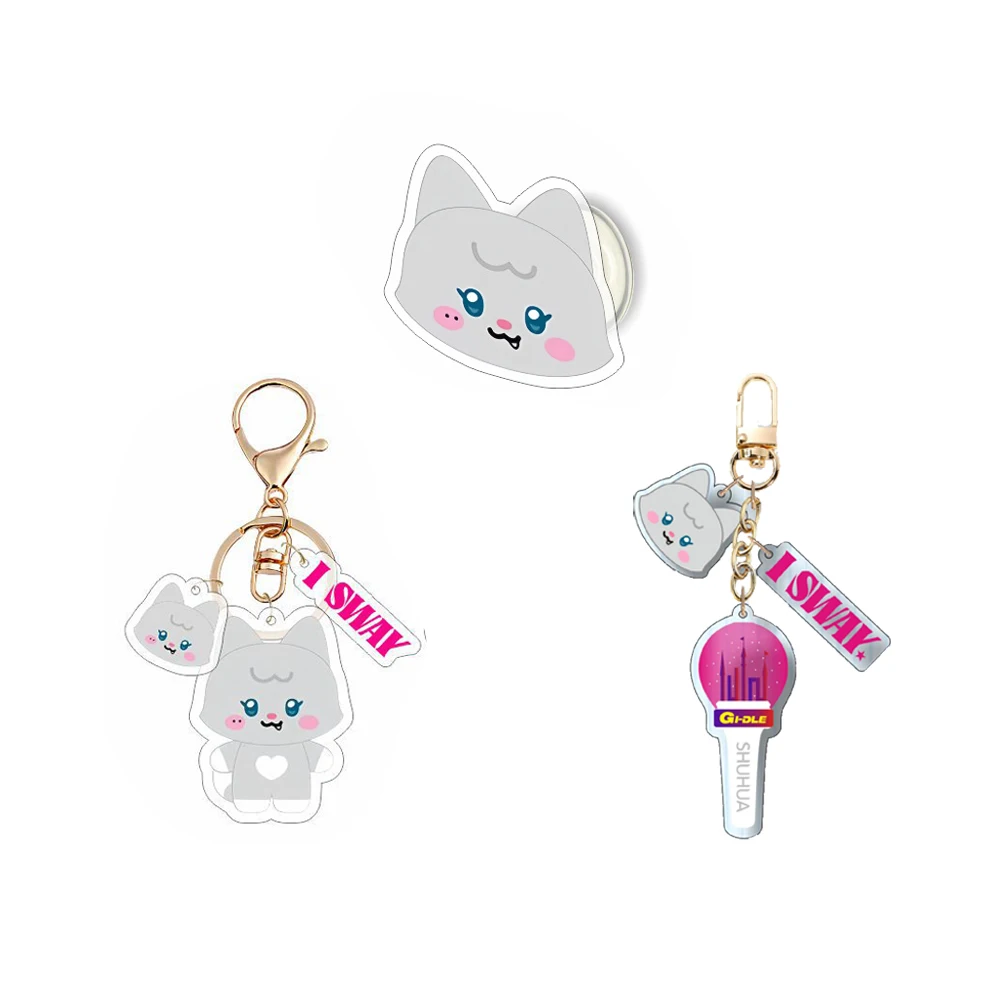 Kpop GIDLE Album I SWAY Keychain 3pcs/Set Cartoon Cute Phone Stand Acrylic Pendant Bag Accessories Soyeon Miyeon YuQi Fans Gift