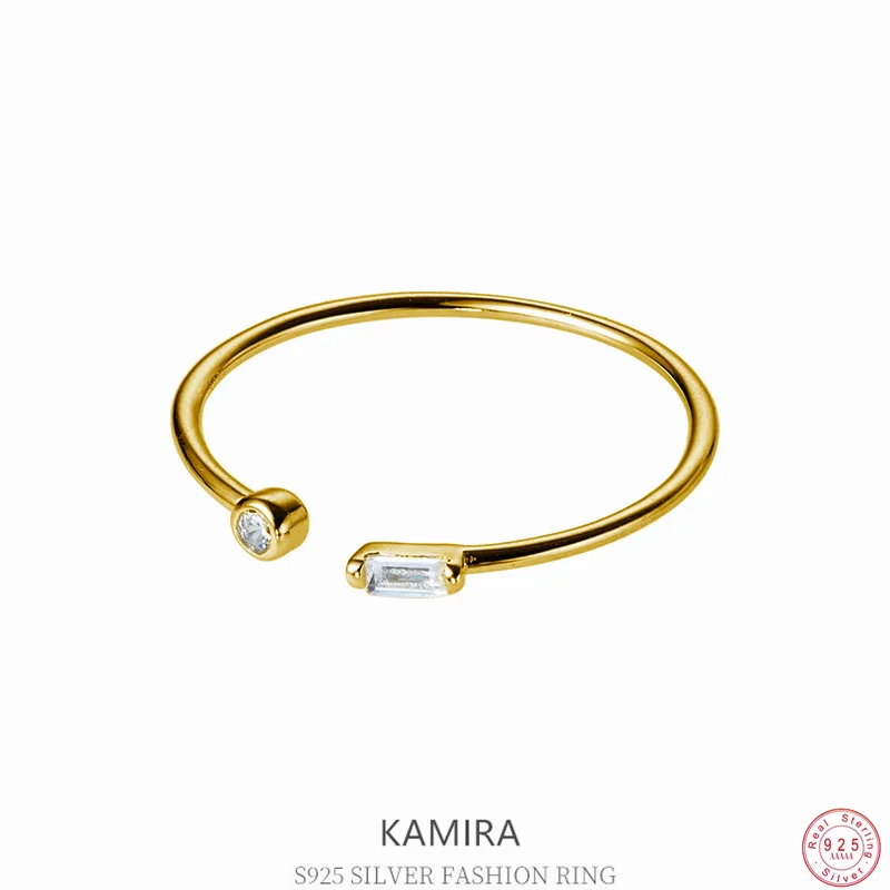 

KAMIRA стерлингового серебра 925 пробы, простой геометрический циркон с открытым пальцем для женщин, модные универсальные нежные повседневные ювелирные аксессуары для девочек
