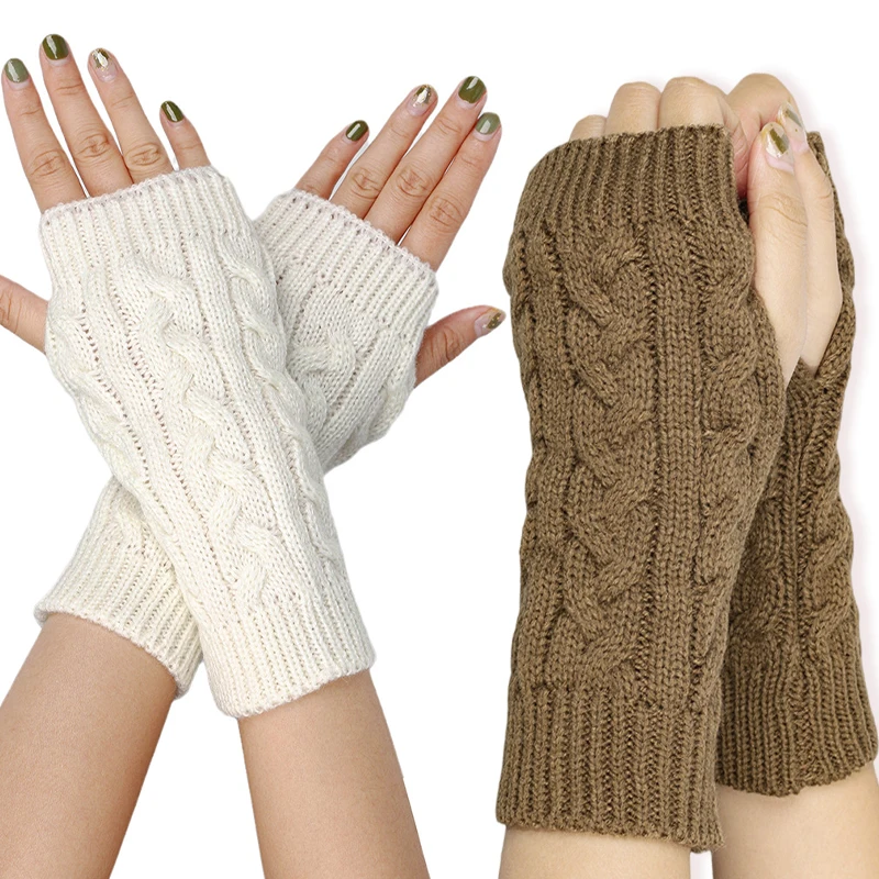 

Women Long Fingerless Gloves Winter Wool Knitting Mitten Knitted Warmer Arm Sleeve Thin Casual Soft Fingerless Warm Gloves