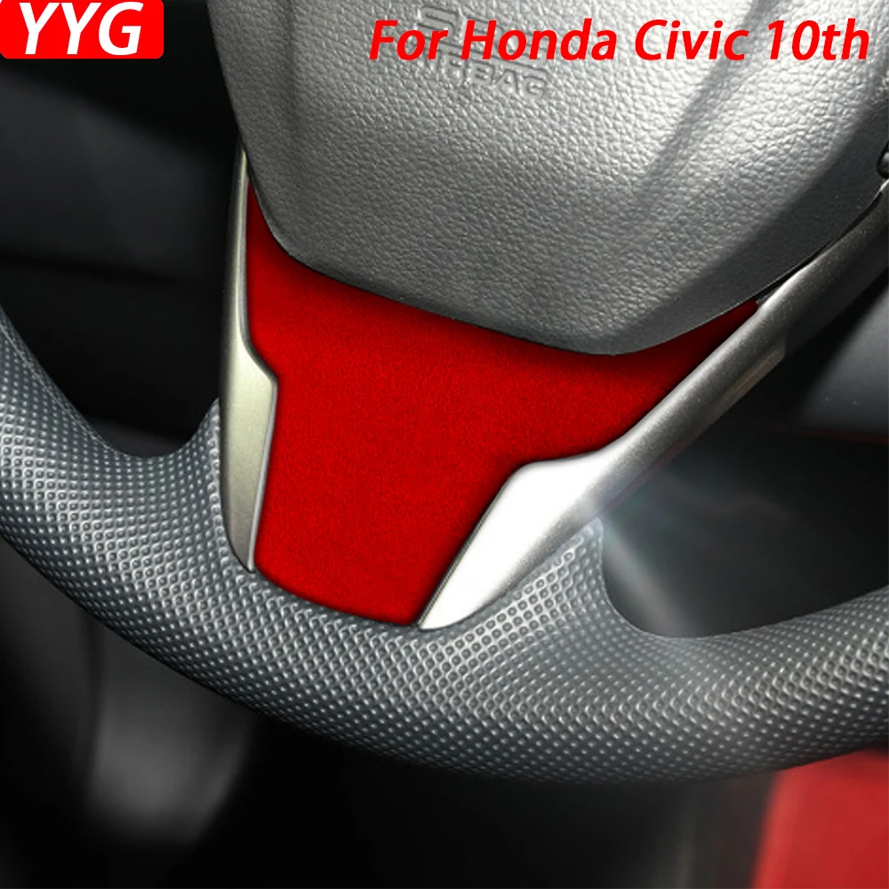 

For Honda Civic 10th 2016-2020 Red Suede Steering Wheel Chin Panel Cover Trim Car Interior Decoration Modification Accessories