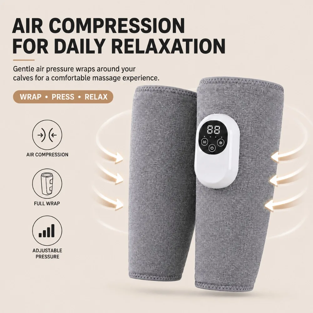 360° smart air pressure leg massager, wireless calf massager, 4 adjustable levels, surround heating, suitable for home office