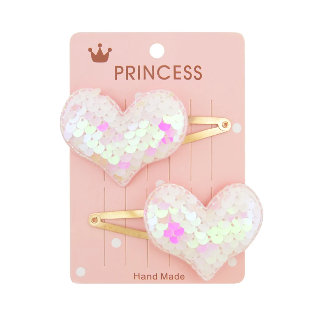 2Pcs/set Sequins Cartoon Love Heart Crown Hair Clips for Girls Handmade Boutique Hairpins Baby Clips Kids Hair Accessories