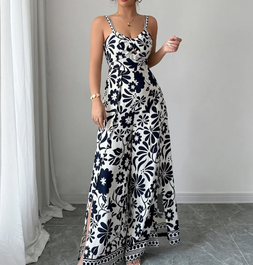 Women's Printed Long Jumpsuit Female Daily Casual Clothing Beach Style Contrasting Female Fashion Elegant Wide Leg Jumpsuits