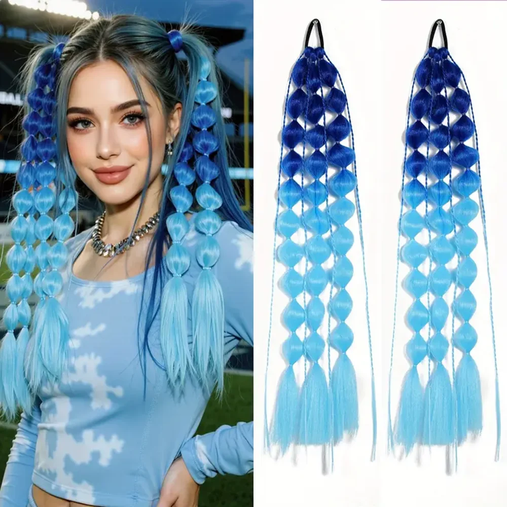 

24-дюймовый синтетический хвостик, красочная пузырчатая коса, длинный фонарь, плетеный хвост, резинка для волос, прямые шиньоны для женщин