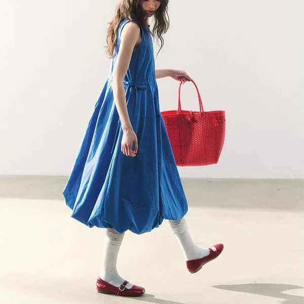 2025 ผู้หญิงฤดูร้อนชุดยาวสีฟ้าแขนกุดหลวมสไตล์ Boho Maxi ชุด Vestidos เสื้อผ้าผู้หญิง