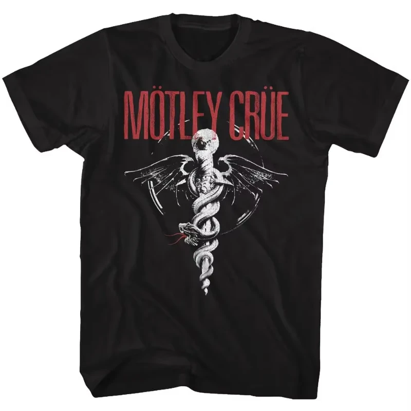 Rock Punk Vintage Tops Motley Crue US Tour 83 Black T-Shirt Summer Casual Loose and Breathable T-shirt Print Cotton Top Unisex