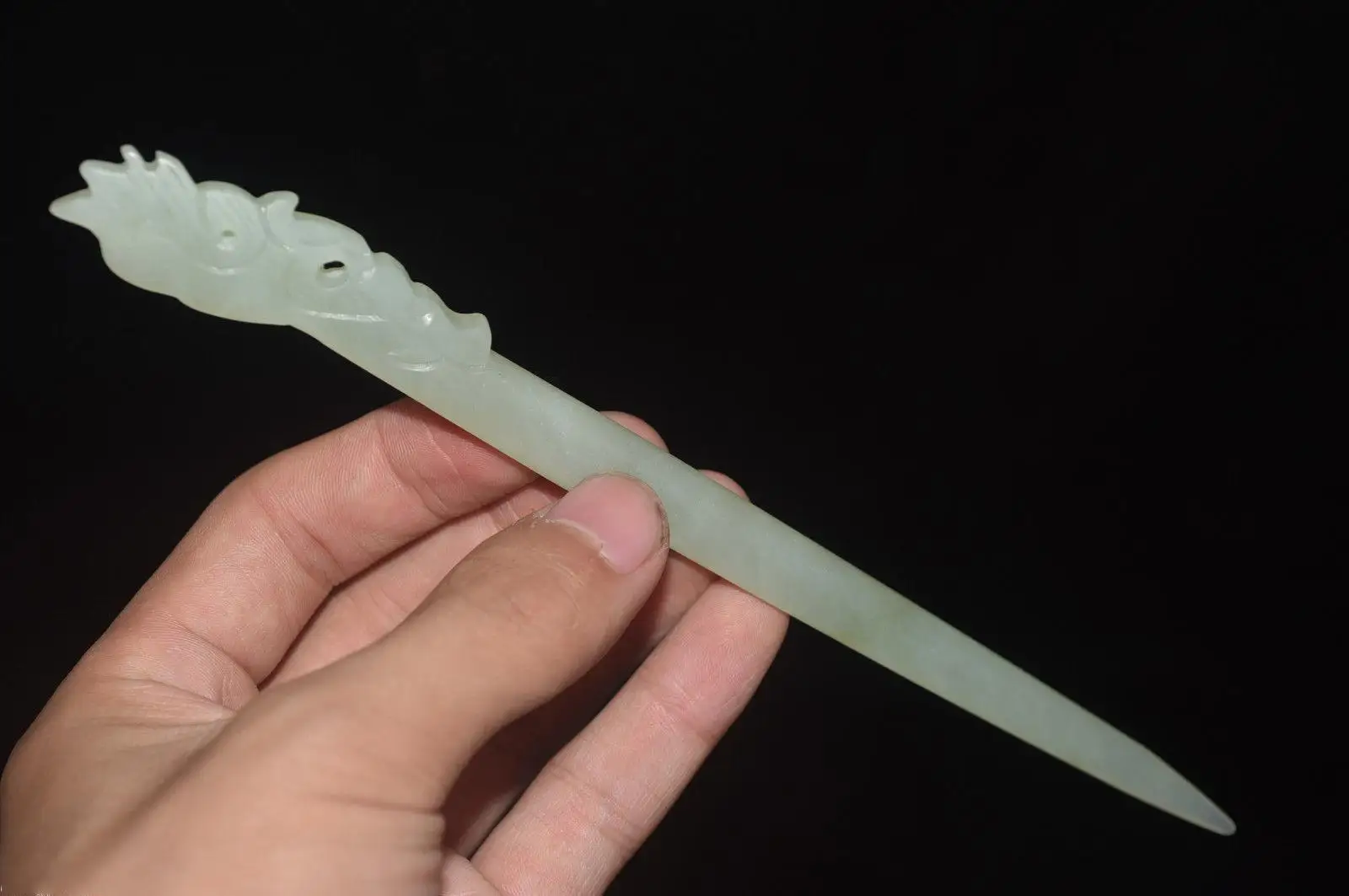 Chinese ancient aristocratic wear HeTian jade carved phoenix hairpin