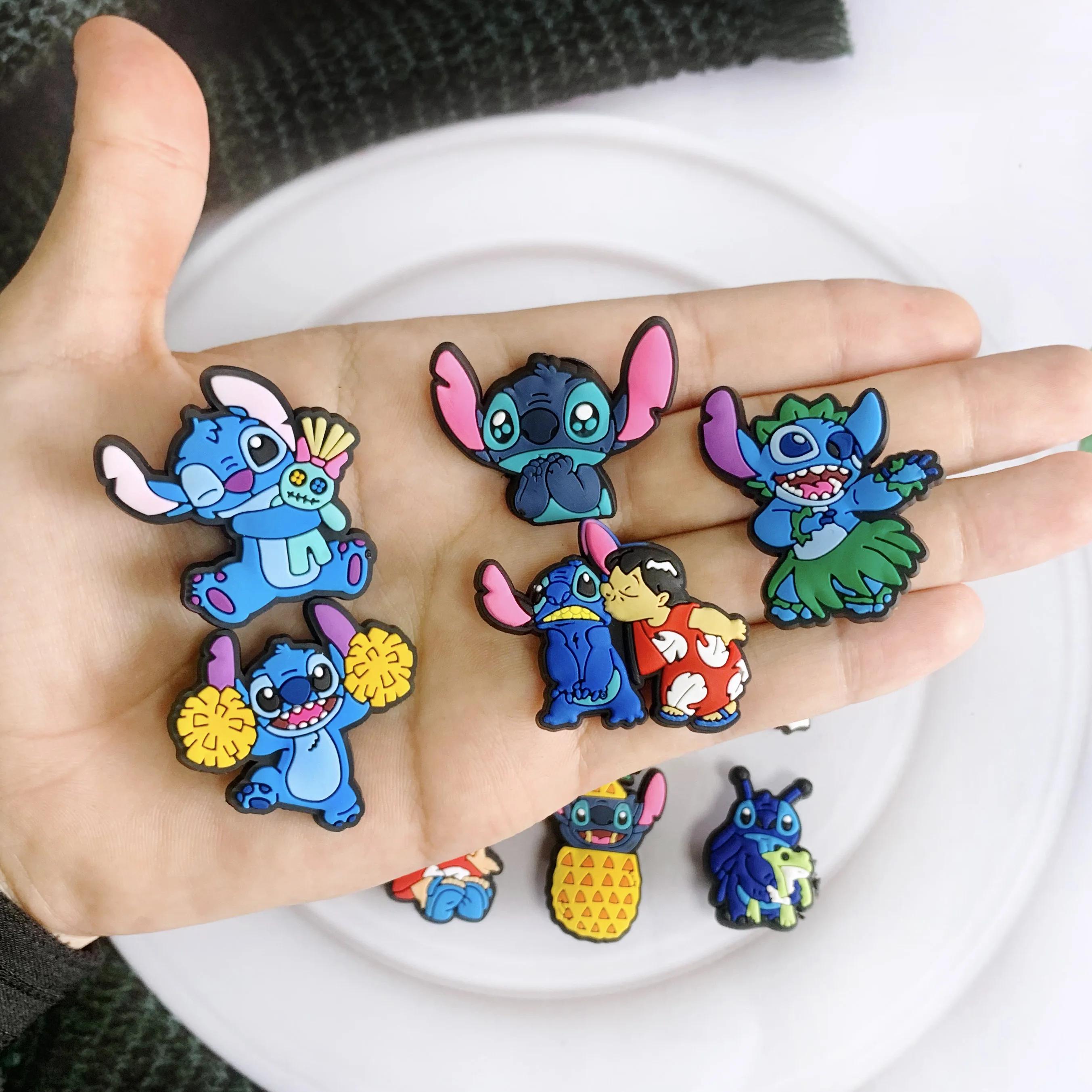 MINISO 8-10Pcs Disney Stitch Shoe Charms Cartoon DIY Shoes Accessories For Clogs Sandals Decorations Kids X-mas Gifts