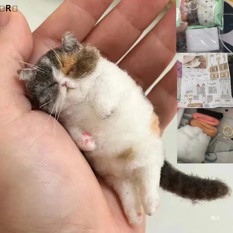 〔R〕Sheep Felt Poke Cat Handmade Material Bag For Beginner Diy Wool Needle Felting Simulation Creative Animal Gifts〔Winter2〕