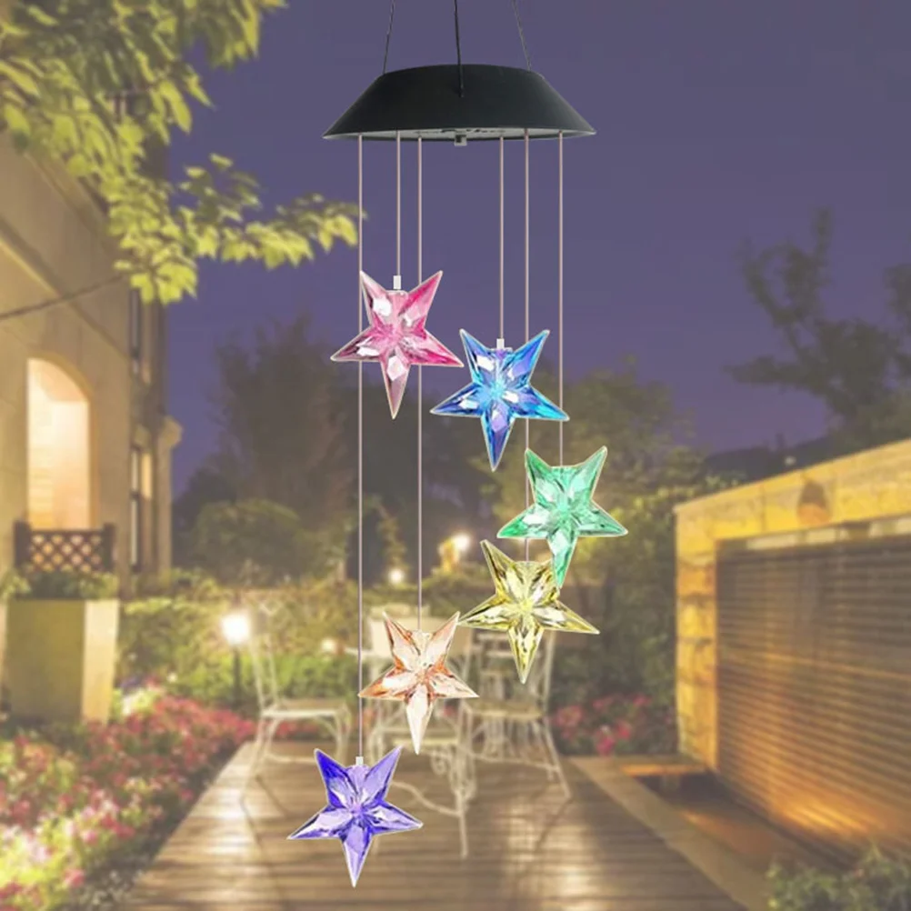 

Solar Star Wind Chime Light Blue Star Hanging Decorative 7 Colors LED Night Light for Garden Patio Yard Outdoor Solar Lights