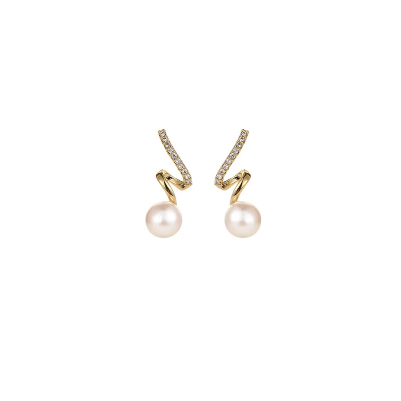 Pendientes de gota de perlas con diamantes de imitación para mujer, aretes giratorios geométricos irregulares de Color dorado para fiesta, joyería