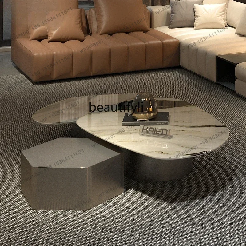 

High-end living room coffee table combination polygon irregular creative marble coffee table minimalist Italian style