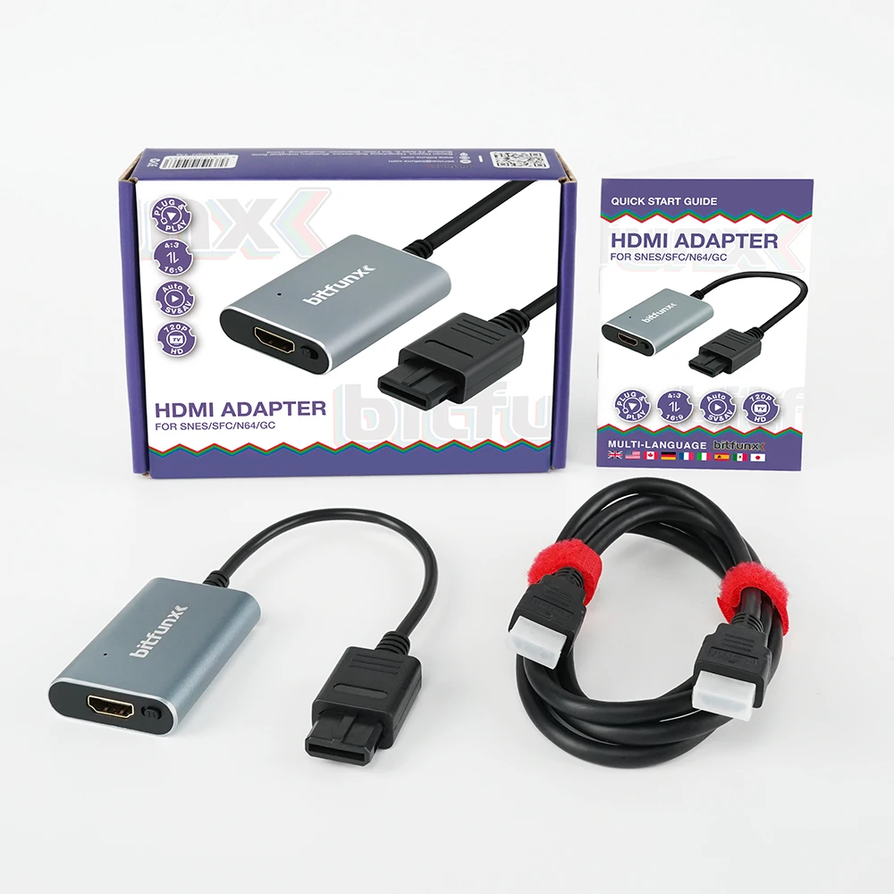 Адаптер BitFunx 720P Svideo/AV-HDMI для SNES/N64/SFC/NGC NTSC/PAL 4:3/16:9, переключатель соотношения сторон, композитный преобразователь HDMI Адаптер BitFunx 720P Svideo/AV-HDMI для SNES/N64/SFC/NGC NTSC/PAL 4:3/16:9, переключатель соотношения сторон, композитный преобразователь HDMI