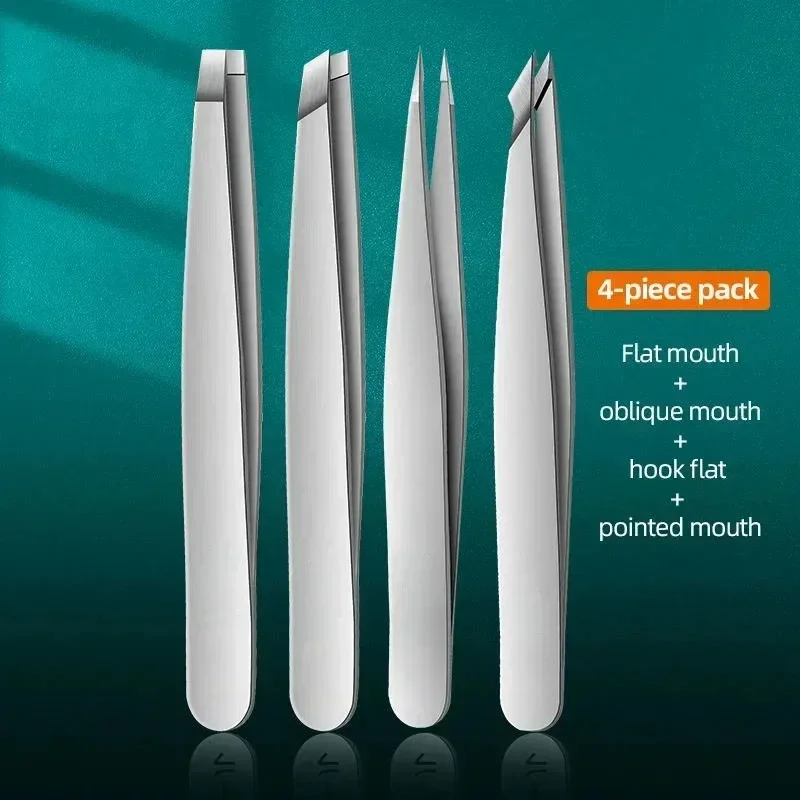Juego de pinzas para cejas, 4 Uds., pinzas para cejas de acero inoxidable, juego de herramientas de belleza profesionales para el crecimiento interior del vello Facial