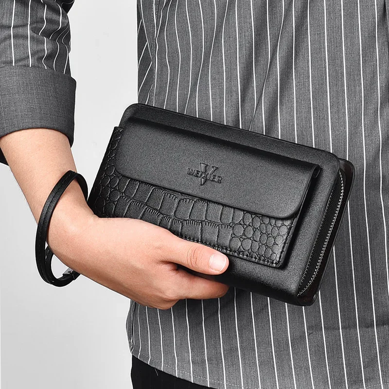 Fashion Business Retro Genuine Leather Wallet Men PU Soft Skin Surface Crocodile Pattern Classic Style Clutch Bag Purse