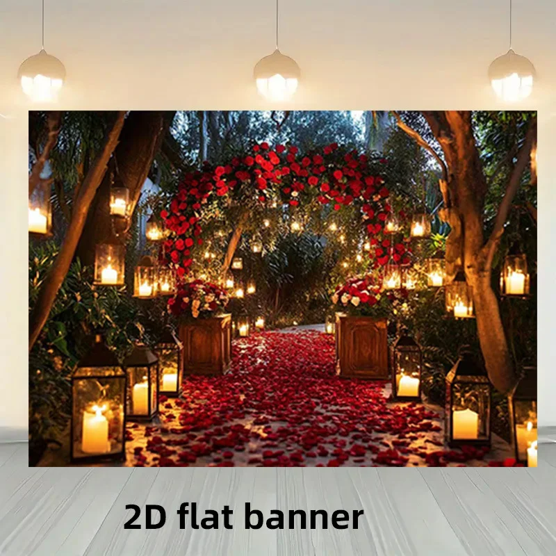 2D flaches Banner mit romantischem Blumenmuster, mit Fotohintergrund, zur Heimdekoration von Schlafzimmern oder für Partys.