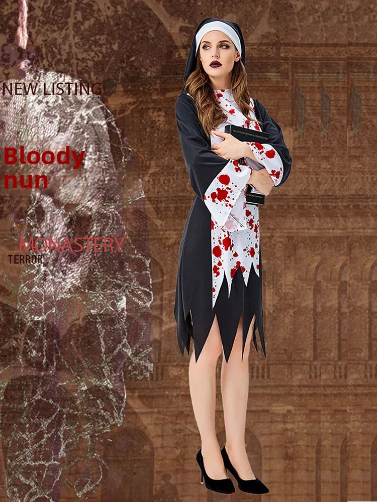 

Хэллоуин для взрослых, костюм монахини, дьявола, бара, женский костюм-призрак, демон для праздничных встреч