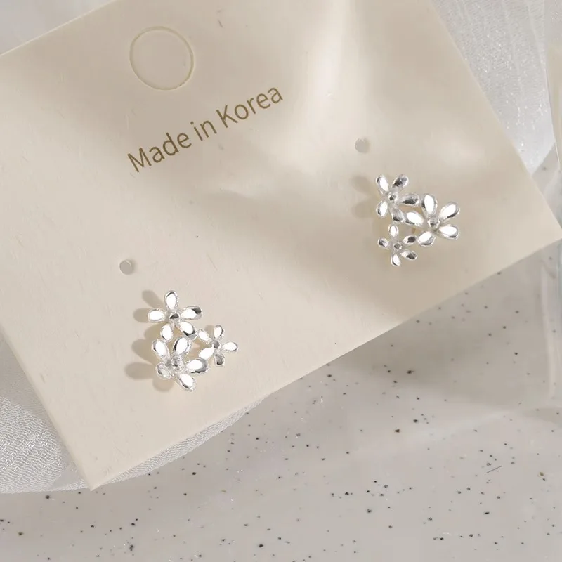 925 Sterling Silver Three Flowers ​Small Piercing Stud Earrings For Women Elegant Luxury Fine Jewelry Engagement Accessories